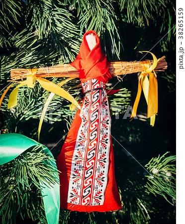 Rag Dolls on christmas tree on folk Slavic pagan 38265159