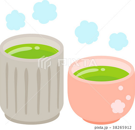 緑茶が入った２つの湯呑みのイラスト素材