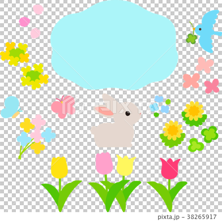春の花と動物のイラストセットのイラスト素材