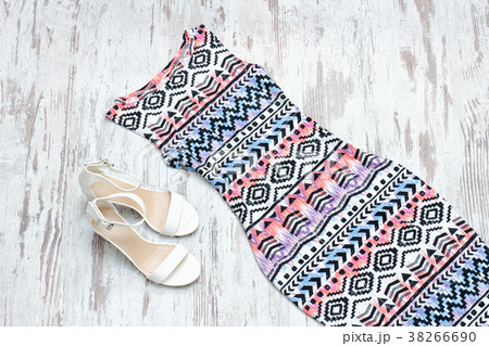 Dress and white shoes. Fashionable concept. Dress and white shoes. Fashionable concept. 38266690