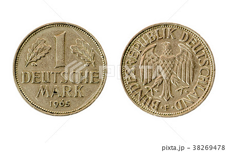 German 1 mark coin 1965 on a white background 38269478
