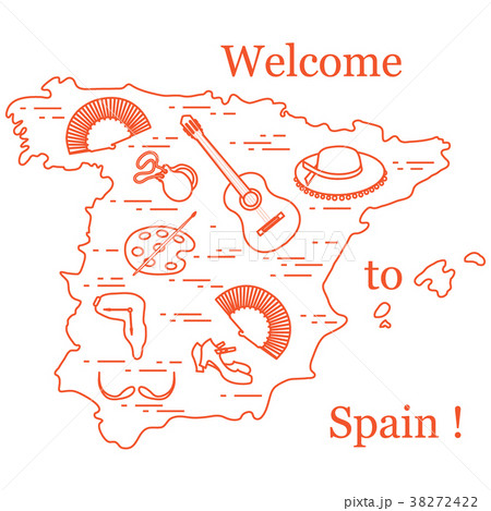 various symbols of Spain arranged in a circle 38272422