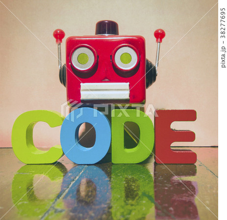 retro red robot head and the word CODE o 38277695