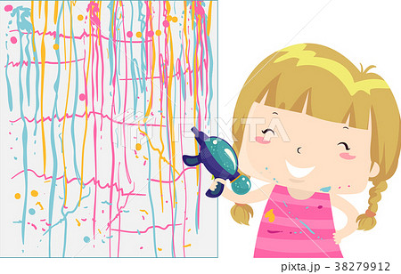 Kid Girl Squirt Gun Painting Illustration 38279912