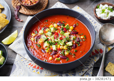 Mexican tomato, bean, bell pepper soup Mexican tomato, bean, bell pepper soup 38281471