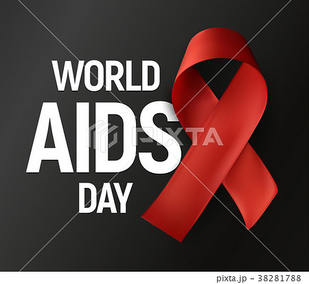Isolated red ribbon with white text World AIDS Day 38281788