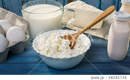 Dairy products on a blue table 38282726
