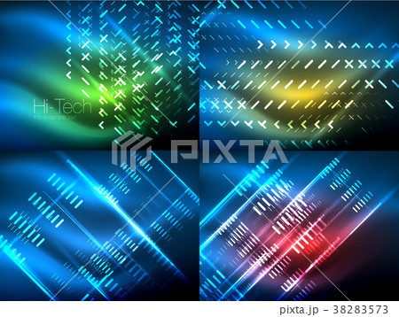 Set of glowing neon lines and shapes on dark 38283573