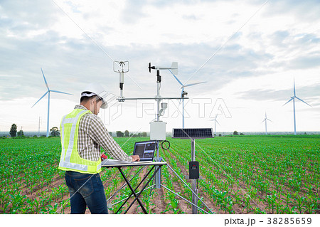 Engineer use computer collect data meteorological 38285659