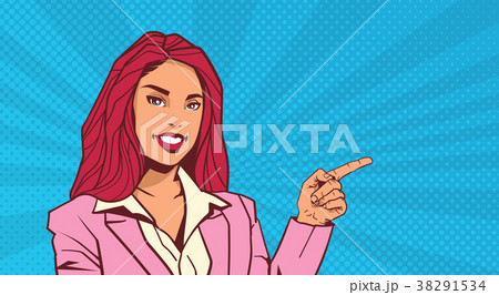 Smiling Business Woman Point Finger To Copy Space 38291534