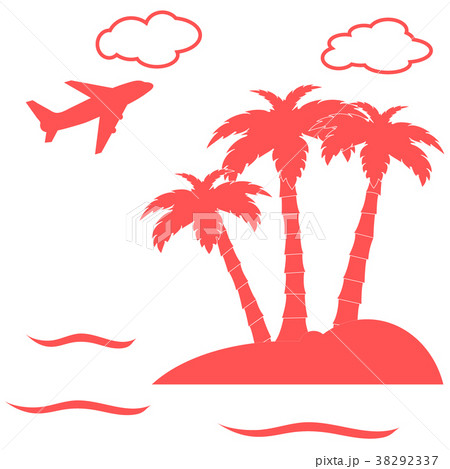 Stylized icon palm trees on an island in the ocean 38292337