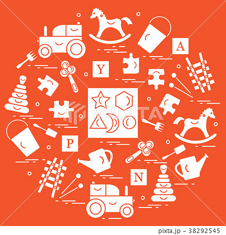 variety of children's toys arranged in a circle 38292545
