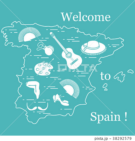 various symbols of Spain arranged in a circle various symbols of Spain arranged in a circle 38292579