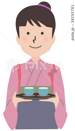 お茶を運ぶ仲居のイラスト素材