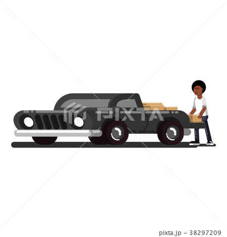 Black man loads boxes 38297209