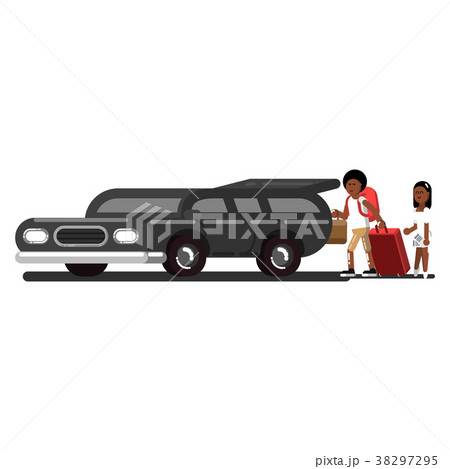 Black couple loads suitcases into the car 38297295