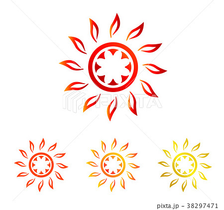 真夏の太陽 シンボル セット 褐色 オレンジ ゴールド のイラスト素材