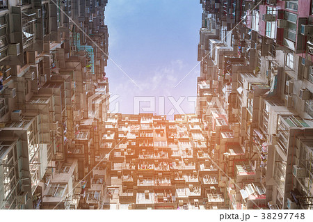 Apartment outside bottom view against blue sky  38297748