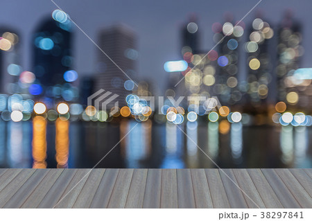 Night bokeh light office building water front Night bokeh light office building water front 38297841