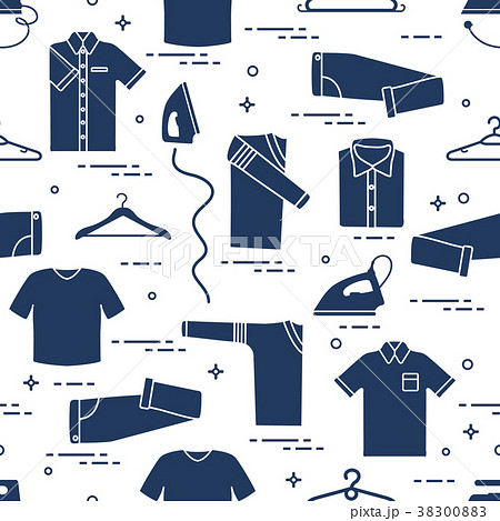 Pattern with irons, hangers and different clothes 38300883