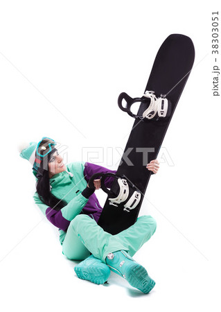 young pretty woman in purple ski costume and ski young pretty woman in purple ski costume and ski 38303051