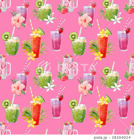 Watercolor smoothie vector pattern Watercolor smoothie vector pattern 38304024
