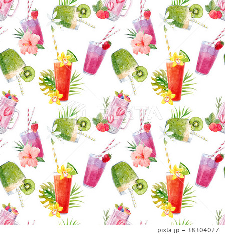 Watercolor smoothie vector pattern Watercolor smoothie vector pattern 38304027