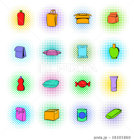 Package icons set, comics style 38305860
