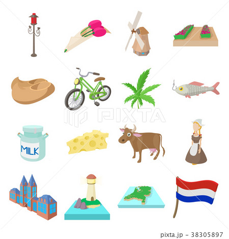 Netherlands icons set, cartoon style Netherlands icons set, cartoon style 38305897