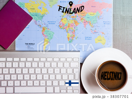 Travel holiday concept with coffee and map flag 38307701
