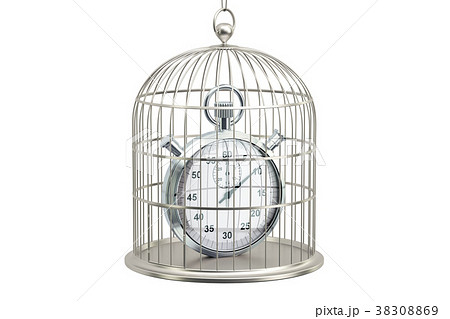 Birdcage with stopwatch inside, 3D rendering 38308869
