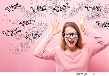 Tax with woman feeling stressed Tax with woman feeling stressed 38309206