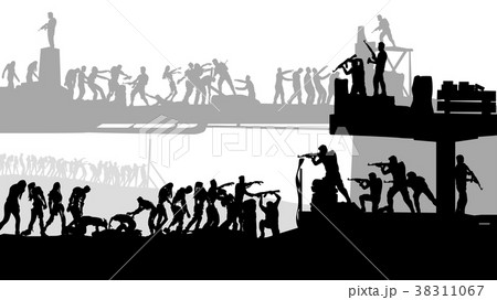 Zombies Attacking Silhouetteのイラスト素材