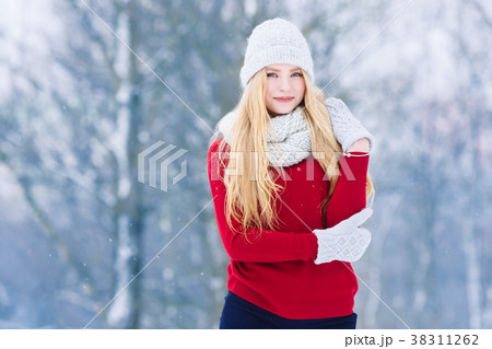 Winter young teen girl portrait. Beauty Joyful Winter young teen girl portrait. Beauty Joyful 38311262