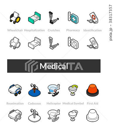 Set of isometric icons in otline style, colored 38317357