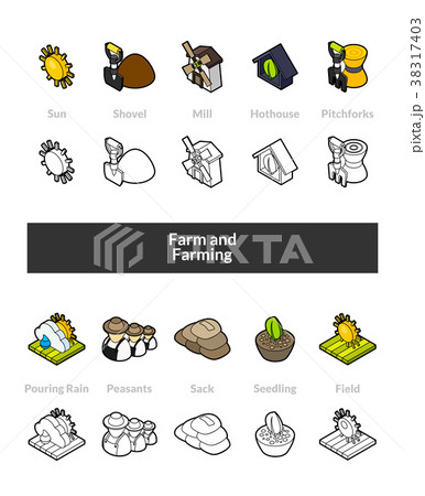 Set of isometric icons in otline style, colored 38317403