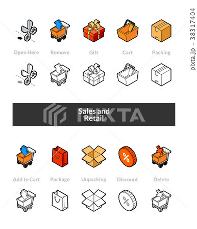 Set of isometric icons in otline style, colored Set of isometric icons in otline style, colored 38317404