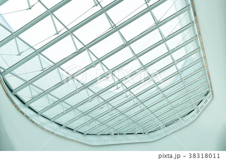 Ceiling structure of shopping mall uprisen view. Ceiling structure of shopping mall uprisen view. 38318011