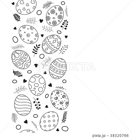 easter eggs composition hand drawn black and whiteのイラスト素材