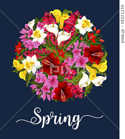 Spring flower greeting card with floral bouquet Spring flower greeting card with floral bouquet 38321230