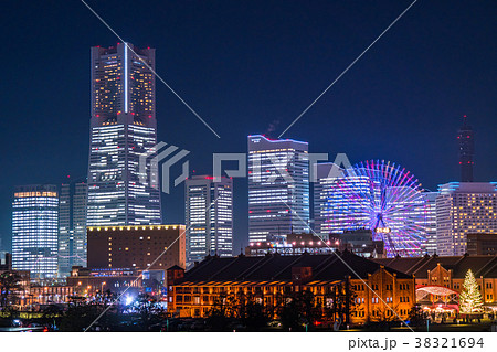 神奈川県 横浜 みなとみらいの夜景の写真素材