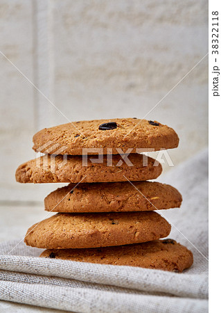 Chocolate chips cookies isolated on light 38322118