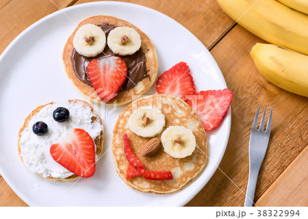 Pancakes With Funny Faces Decorated For Kids 38322994