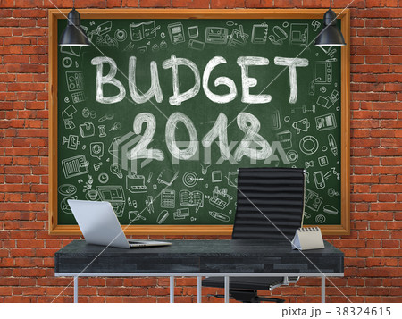 Budget 2018 on Chalkboard in the Office. 3d 38324615