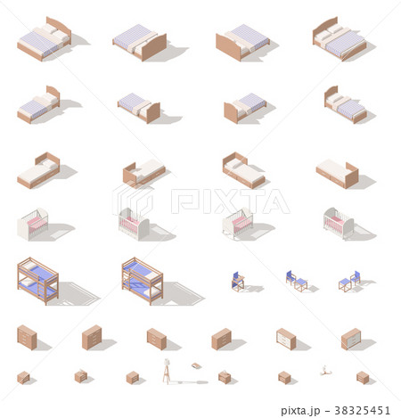 Bedroom and children room furniture icon set 38325451