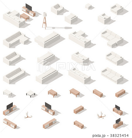 Living room low poly isometric icon set Living room low poly isometric icon set 38325454