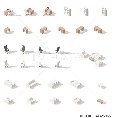 Cabinet or workplace low poly isometric icon set Cabinet or workplace low poly isometric icon set 38325455