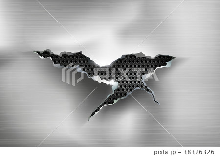 Hole torn in ripped steel on metal Hole torn in ripped steel on metal 38326326