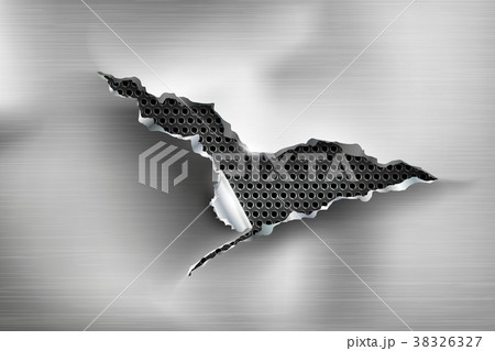Hole torn in ripped steel on metal Hole torn in ripped steel on metal 38326327