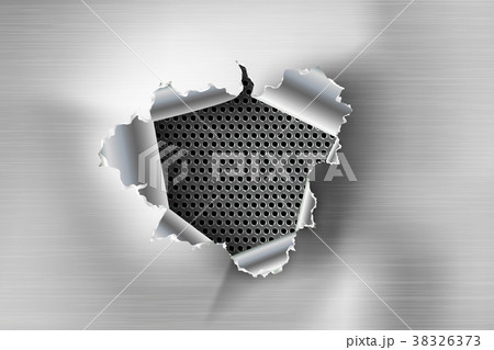 ragged Hole torn in ripped steel 38326373